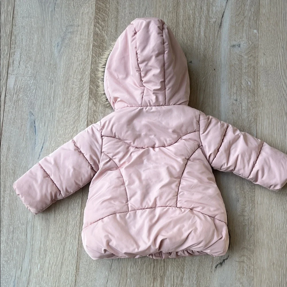 Zara Hooded Puffer Jacket with Faux Fur Trim 18-24 month - Picture 3 of 4